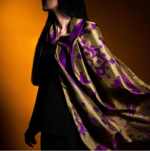 Khatam long scarf olive gold - "khatam, scarf"